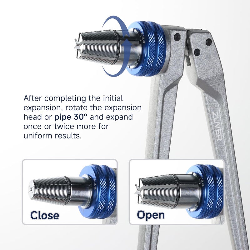 ZUVER PEX Tube Expansion Tool Kit - Manual Expander with 5 Heads - Meets ASTM F1960 Standard - Includes 3/8”, 1/2”, 5/8”, 3/4”, 1” Expansion Heads and Tube Cutting Tool - Image 4